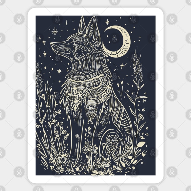 Celestial Anubis Under the Moon – Mystical Guardian of the Afterlife Sticker by TuncGK